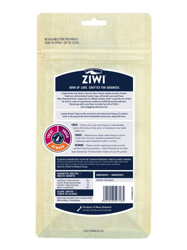 Ziwi Peak Treats Dog Lamb Green Tripe Back